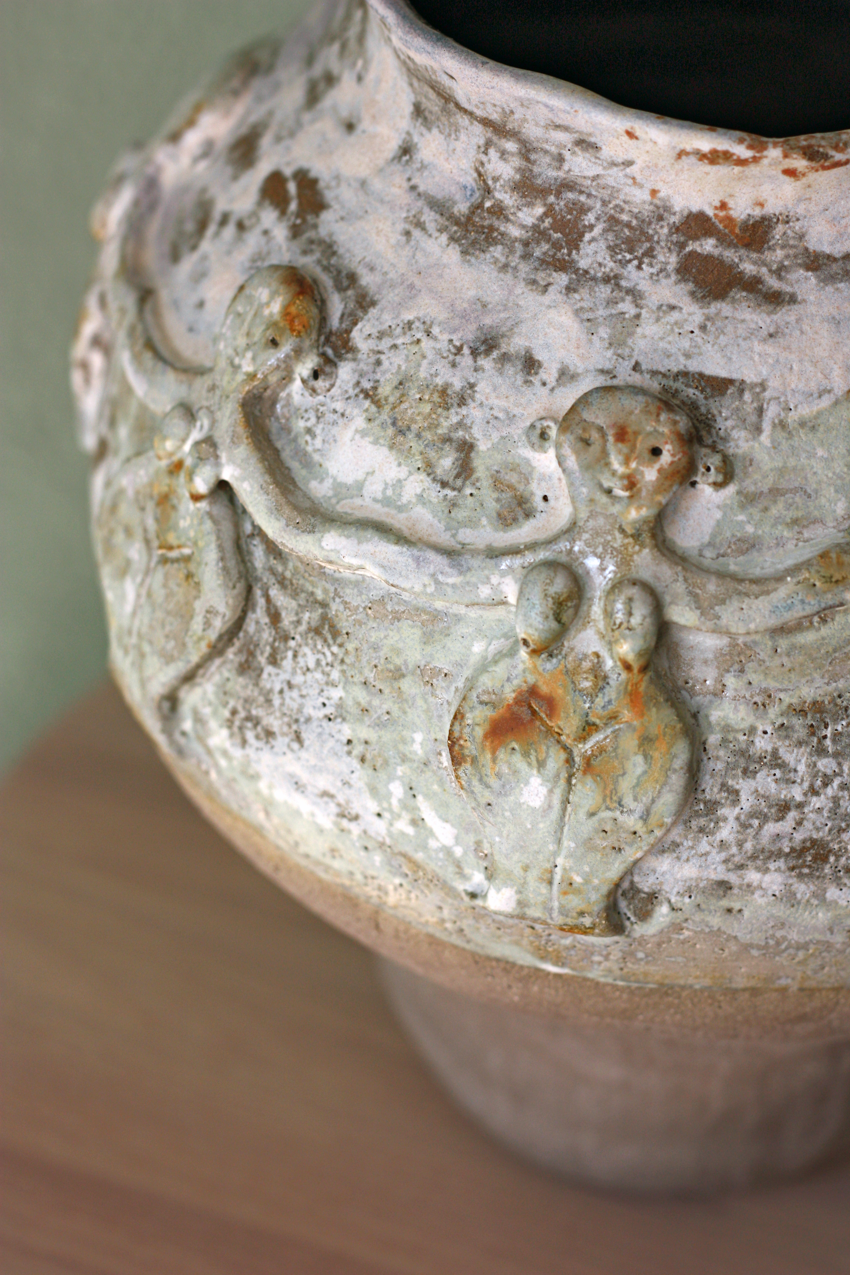 Collection of ceramic pieces with textured surfaces